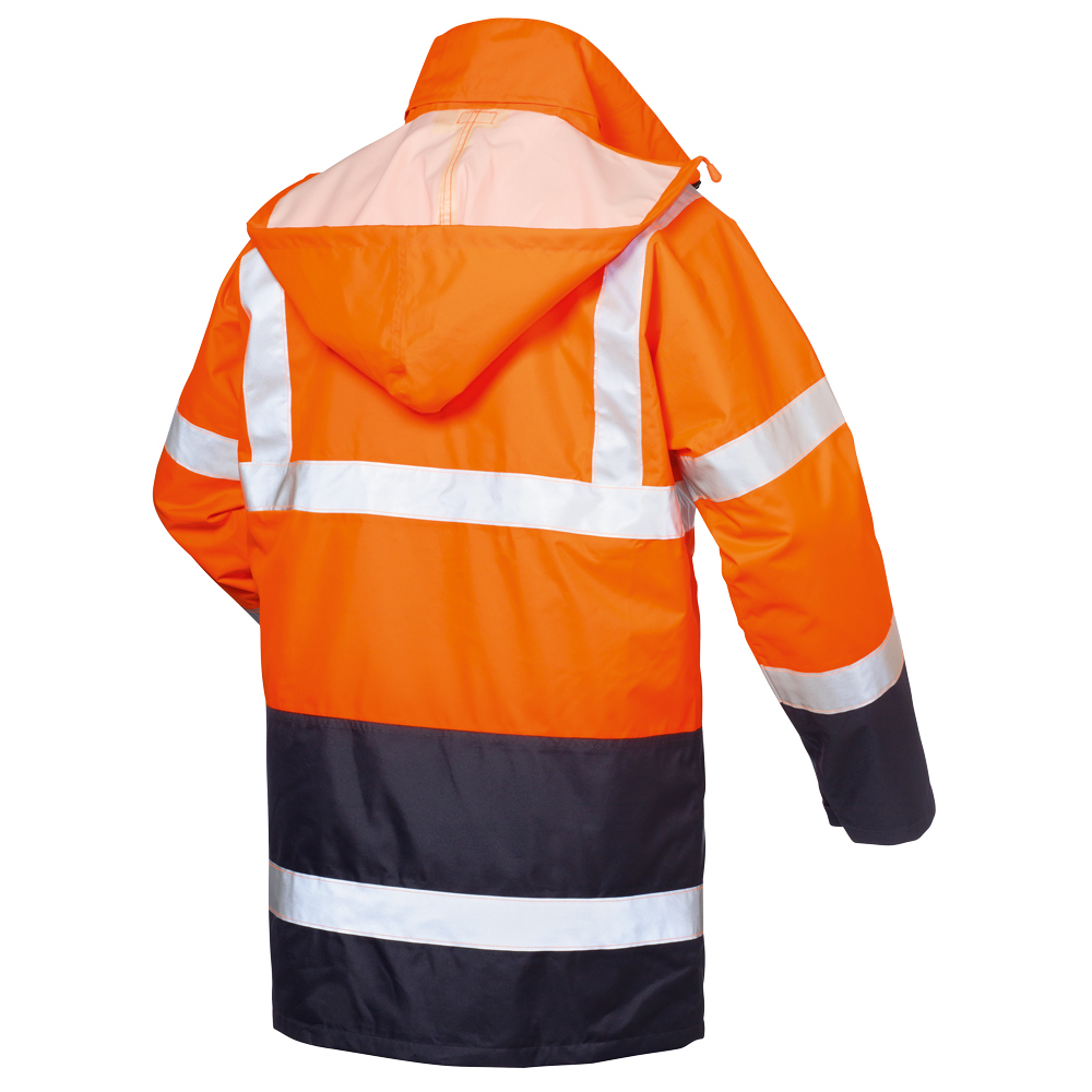 F-SAFESTYLE-Warnschutz, 4 in 1-Warnschutzparka, *TRAVIS*, fluoreszierend orange/marine abgesetzt