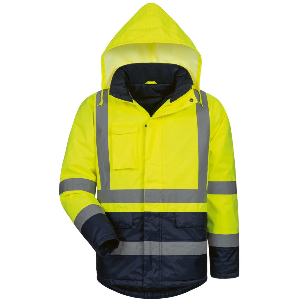 F-Warnschutz, Warnschutzparka, *HARRY*, fluoreszierend gelb/marine