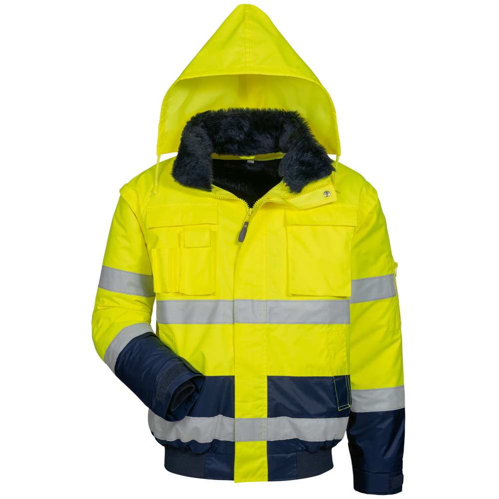 F-ELYSEE-Warnschutz, Warnschutz-Pilotenjacke, *SIEGFRIED*, fluoreszierend gelb/marine abgesetzt