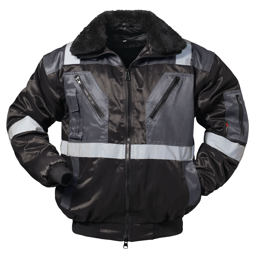 F-NORWAY-Pilotenjacke mit Reflexstreifen, *KIRKENES*, 250g/m², schwarz/grau