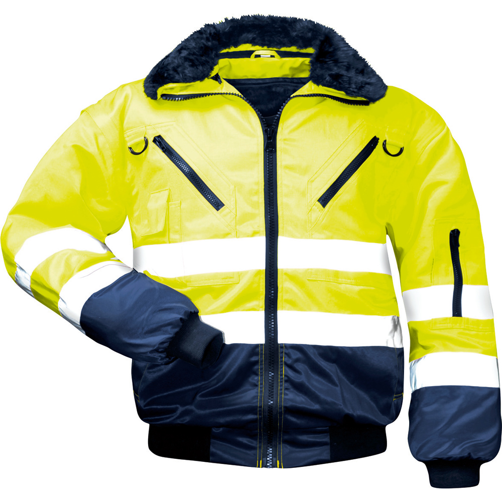 F-NORWAY-Warnschutz, Warnschutz-Pilotenjacke, *GUNNAR*, 250g/m², fluoreszierend gelb/marine abgesetzt