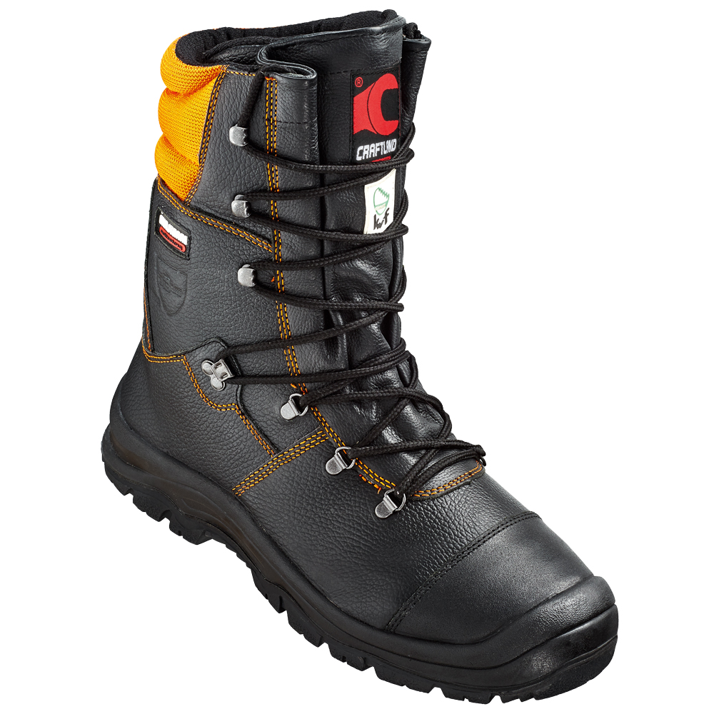 F-S2-CRAFTLAND-Fußschutz, Forstarbeiter-Sicherheitsschnürstiefel, *ROBINIE*, schwarz/orange abgesetzt