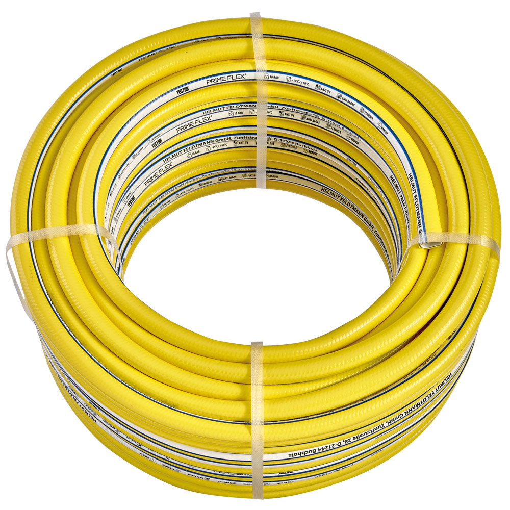 F-FELDTMANN-Betriebsbedarf, PVC-Wasserschlauch, PRIME FLEX 3/4` Konfektioniert, 25 m, Farbe: gelb/ blau