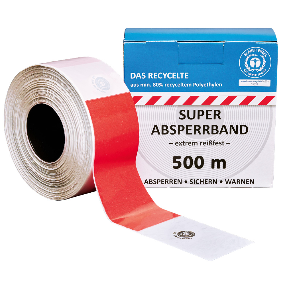 F-Feldtmann-Betriebsbedarf, Baustellen- Absperrband, recycelt, 80MM, Farbe: rot/ weiss