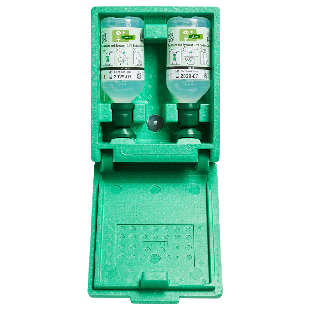 F-Feldtmann-Betriebsbedarf, Augenspülstation in Wandbox, 2X500ML Augenspüllösung, Spiegel