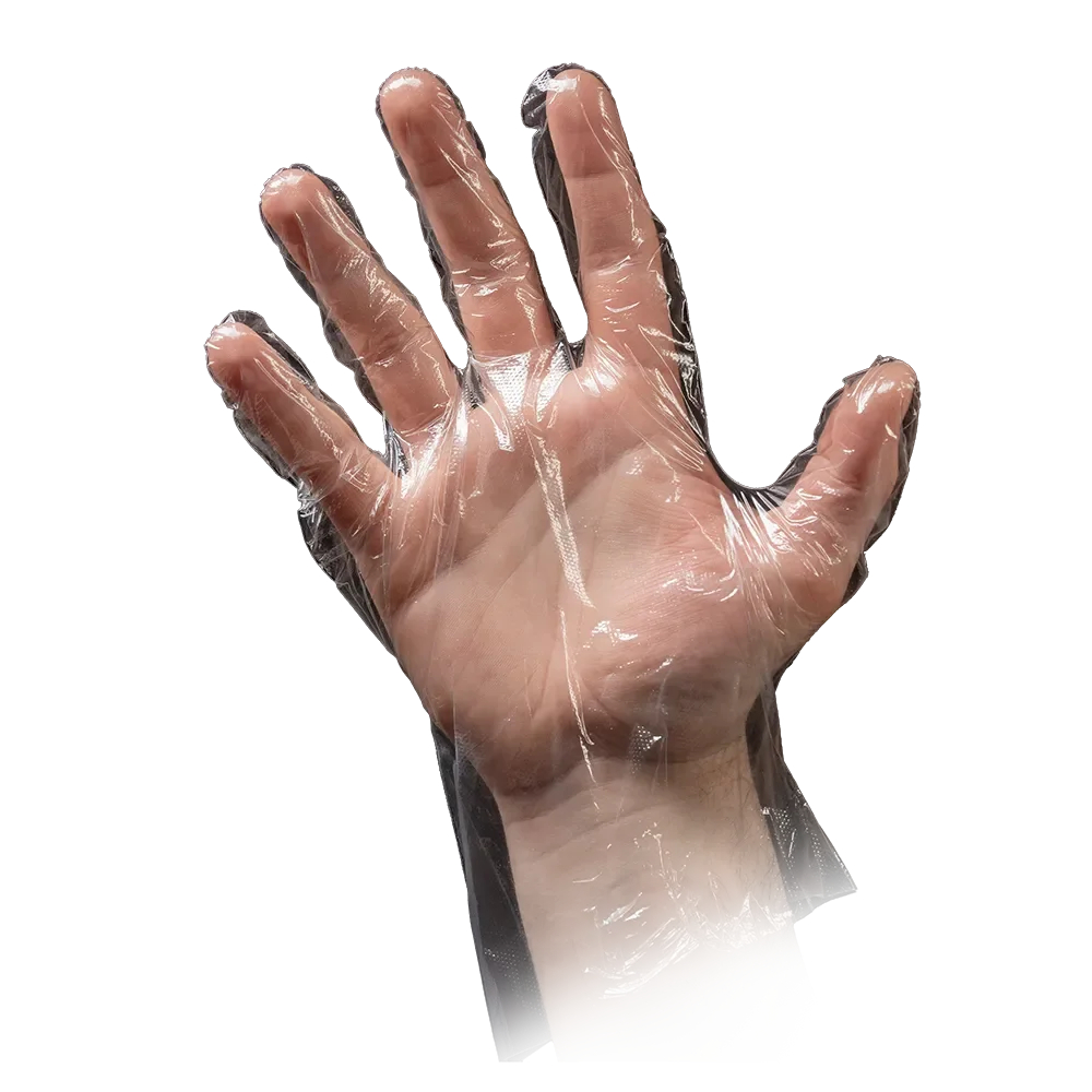 AMPRI-Einwegschutz, Einweg-PE-Handschuhe, MED COMFORT, gehämmert, unsteril, ca. 30 cm lang, VE = Pkg. á 100 Stück, transparent