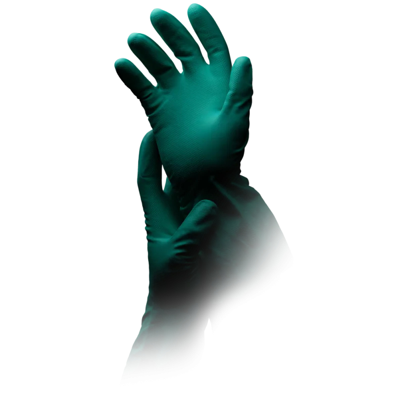 AMPRI-Einwegschutz, Niril-Industriehandschuhe, CLEAN EXPERT NITRIL, chloriert, latexfrei, baumwollbeflockt, VE = Pkg. á 12 Paar, grün