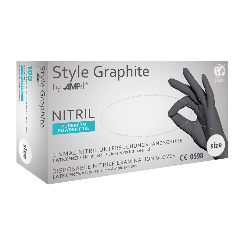 AMPRI-Einwegschutz, Style Graphite, Nitril-Untersuchungshandschuh, puderfrei, anthrazit, Gr. XS-XL