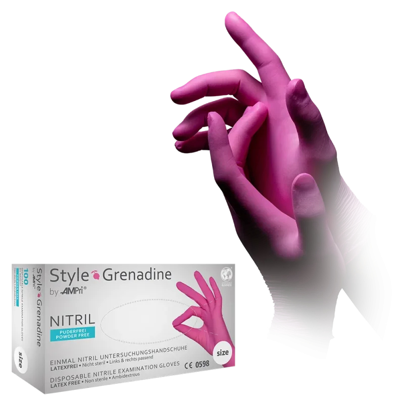 AMPRI-Einwegschutz, Einweg-Nitril-Untersuchungs-Handschuhe, Einmalhandschuhe, STYLE BERRY, puderfrei, magenta, VE = 100 Stk.