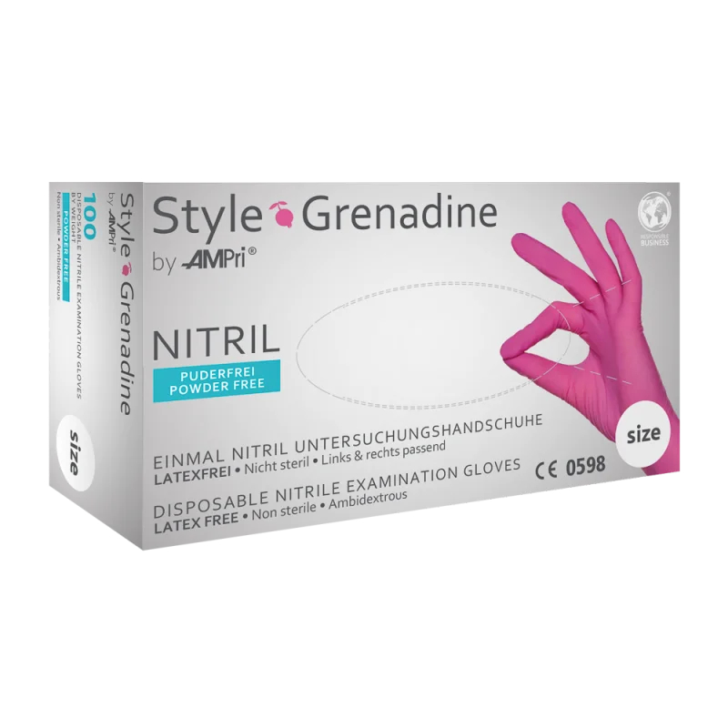 AMPRI-Einwegschutz, Einweg-Nitril-Untersuchungs-Handschuhe, Einmalhandschuhe, STYLE BERRY, puderfrei, magenta, VE = 100 Stk.