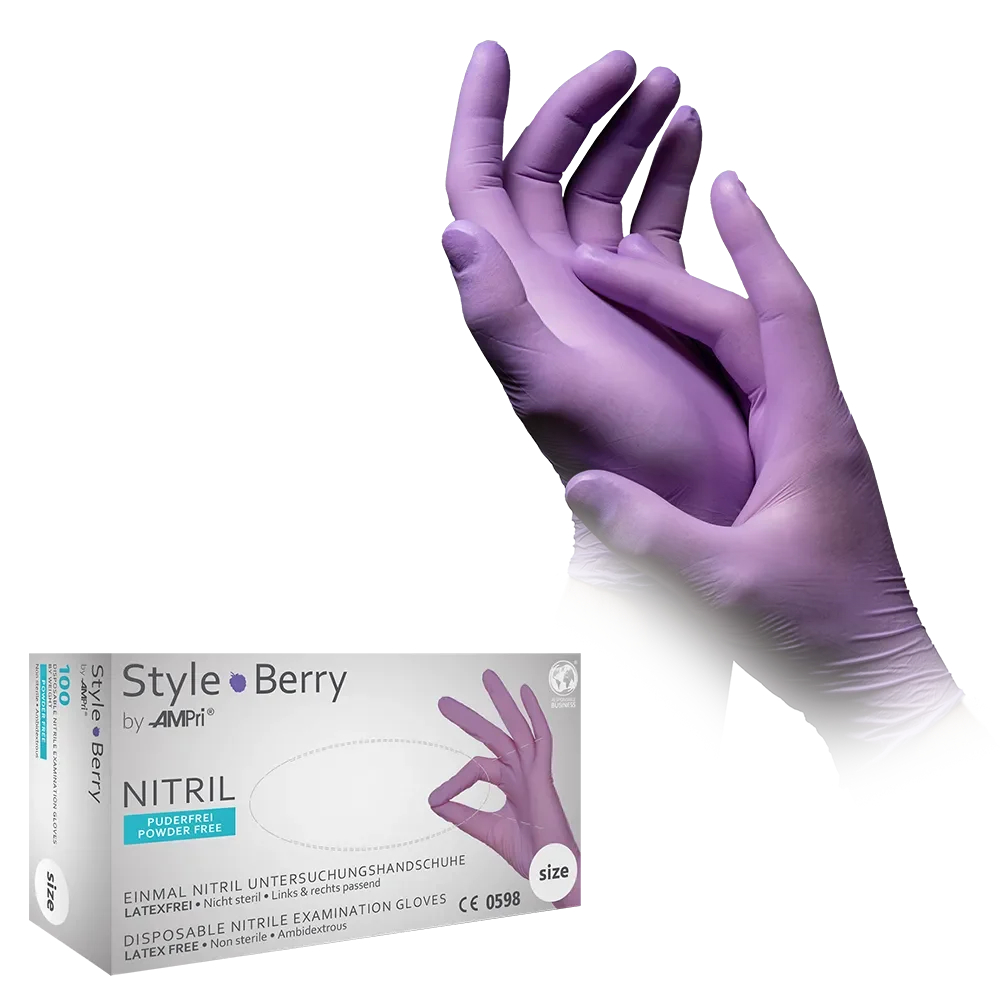 AMPRI-Einwegschutz, Einweg-Nitril-Untersuchungs-Handschuhe, Einmalhandschuhe, STYLE BERRY, puderfrei, lila, VE = 10 Pkg. á 100 Stück