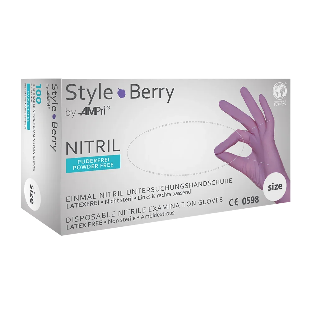 AMPRI-Einwegschutz, Einweg-Nitril-Untersuchungs-Handschuhe, Einmalhandschuhe, STYLE BERRY, puderfrei, lila, VE = 10 Pkg. á 100 Stück