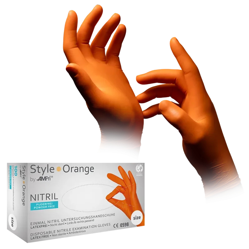 AMPRI-Einwegschutz, Einweg-Nitril-Untersuchungs-Handschuhe, Einmalhandschuhe, STYLE ORANGE, puderfrei, orange, VE = 10 Pkg. á 100 Stück