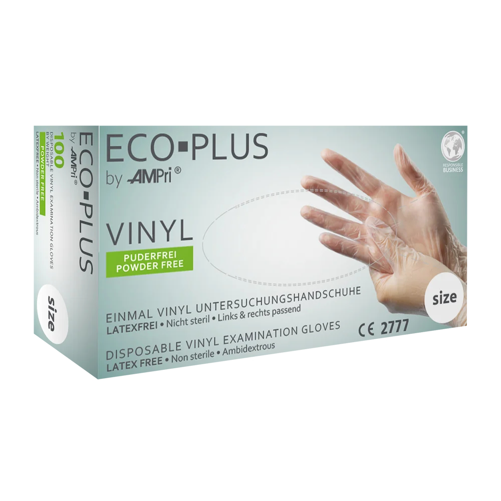 AMPRI-Einwegschutz, Hygiene, Einweg-Vinyl-Untersuchungs-Handschuhe, Einmalhandschuhe, ECO PLUS, puderfrei, weiß, VE = 10 Pkg. á 100 Stück