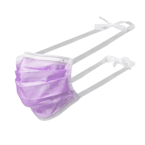AMPRI-Einwegschutz, Einweg-Mundschutz, MED COMFORT, 3-lagig zum Binden, VE = Pkg. á 50 Stück, lila