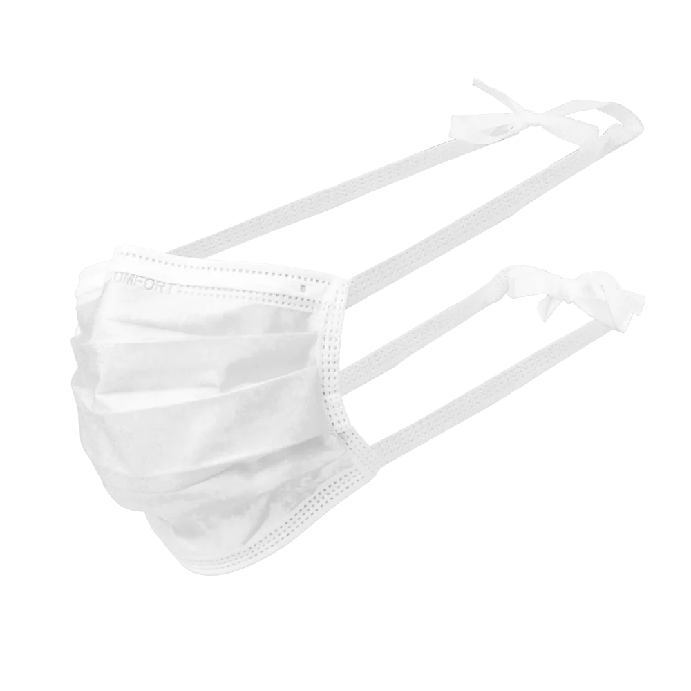 AMPRI-Einwegschutz, Einweg-Mundschutz, MED COMFORT, 3-lagig zum Binden, VE = Pkg. á 50 Stück, weiß