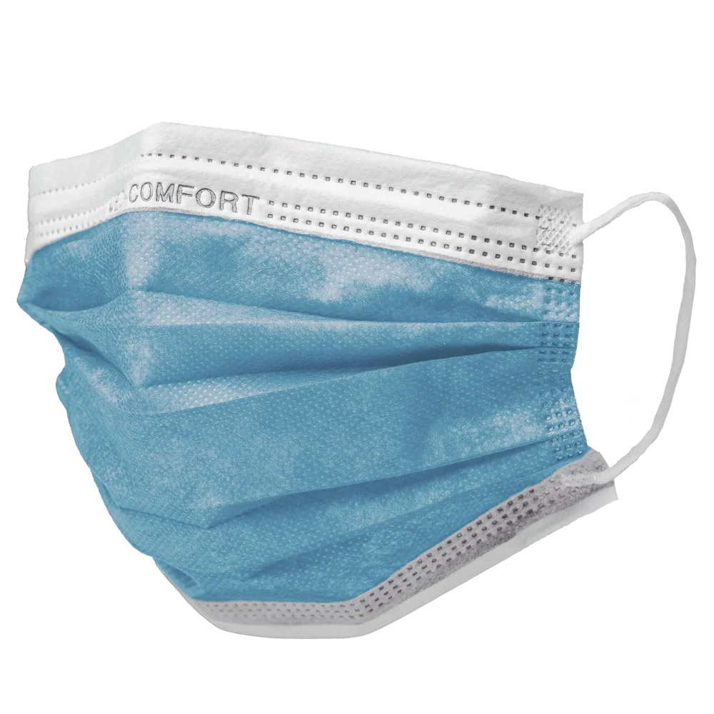 AMPRI-Einwegschutz, Einweg-Mundschutz, MED COMFORT, 3-lagig, runde Elastikbänder, VE = Pkg. á 50 Stück, blau