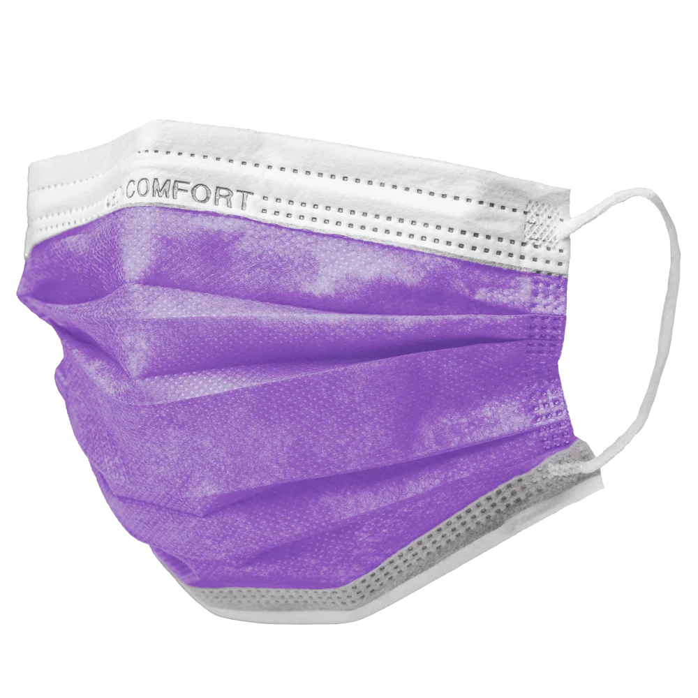 AMPRI-Einwegschutz, Einweg-Mundschutz, MED COMFORT, 3-lagig, runde Elastikbänder, VE = Pkg. á 50 Stück, lila