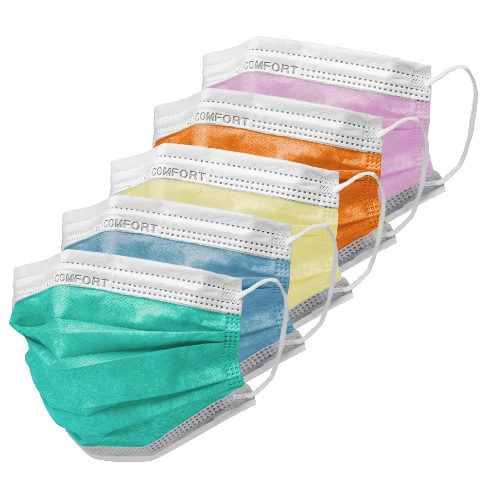 AMPRI-Einwegschutz, Mundschutz, MED COMFORT, Typ IIR, 3lagig, runde Elastikbänder, versch. Farben, VE = Pkg. á 50 Stk.
