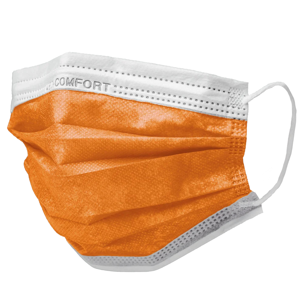 AMPRI-Einwegschutz, Einweg-Mundschutz, MED COMFORT, 3-lagig, runde Elastikbänder, VE = Pkg. á 50 Stück, orange