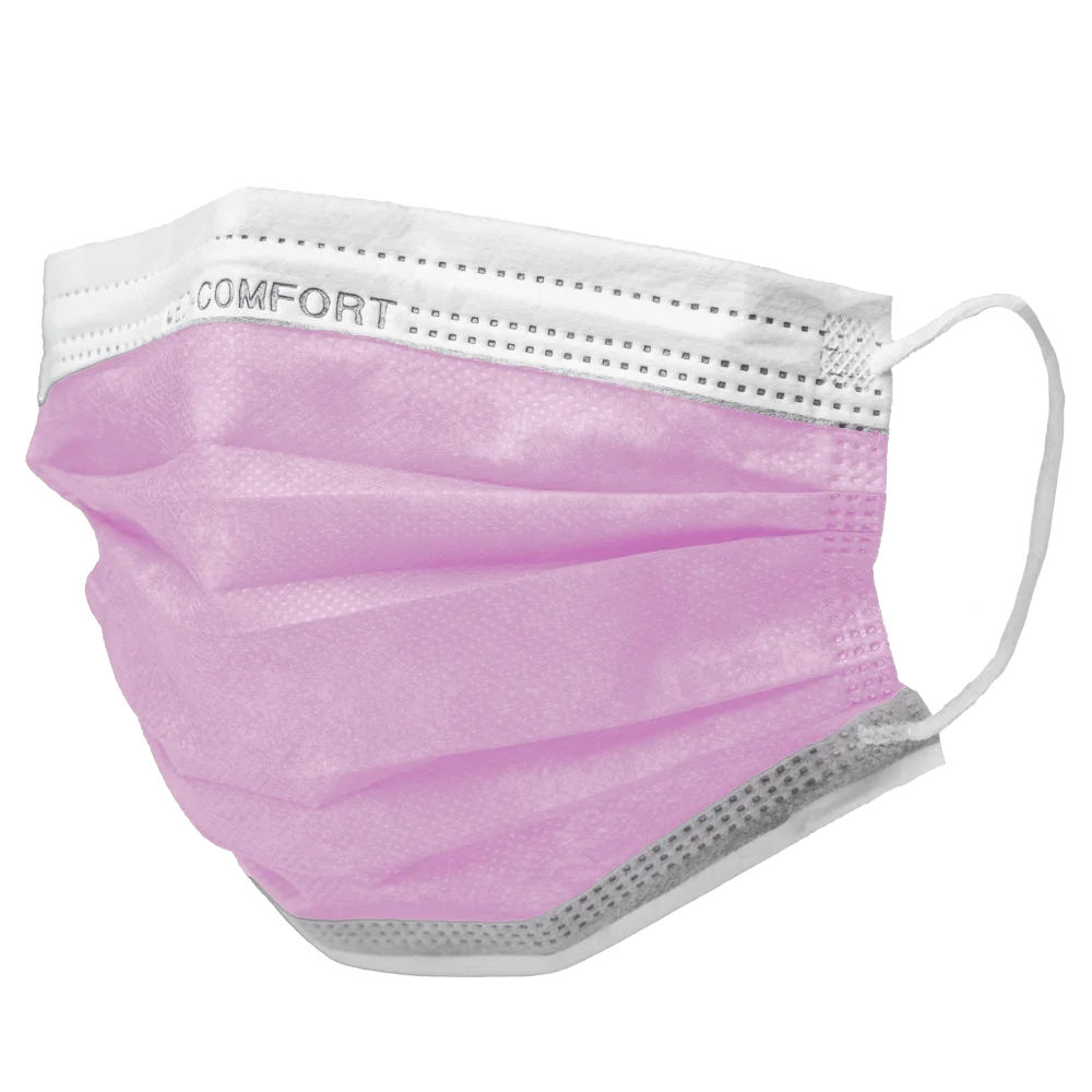 AMPRI-Einwegschutz, Einweg-Mundschutz, MED COMFORT, 3-lagig, runde Elastikbänder, VE = Pkg. á 50 Stück, pink