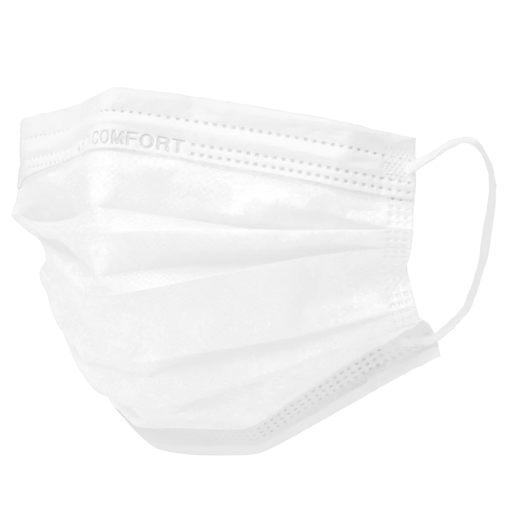 AMPRI-Einwegschutz, Einweg-Mundschutz, MED COMFORT, 3-lagig, runde Elastikbänder, VE = Pkg. á 50 Stück, weiß