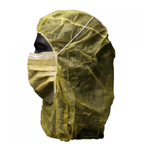 AMPRI-Einwegschutz, Einweg-Astronautenhauben, MED COMFORT, 2-lagig, mit Mundschutz, VE = Pkg. á 100 Stück, gelb
