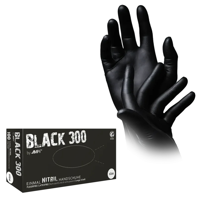 AMPRI-Einwegschutz, Black 300 Nitril, Nitril-Untersuchungshandschuh, puderfrei, schwarz