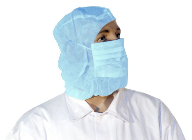 UNIVERSAL-Hygiene, Einweg-Astrohaube mit Mundschutz aus PP-Vlies, blau, Mundschutz 2-lagig, VE = 1 Pkg. á 100 Stk.