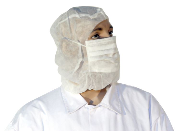 UNIVERSAL-Hygiene, Einweg-Astrohaube mit Mundschutz aus PP-Vlies, weiß, Mundschutz 2-lagig, VE = 1 Pkg. á 100 Stk.