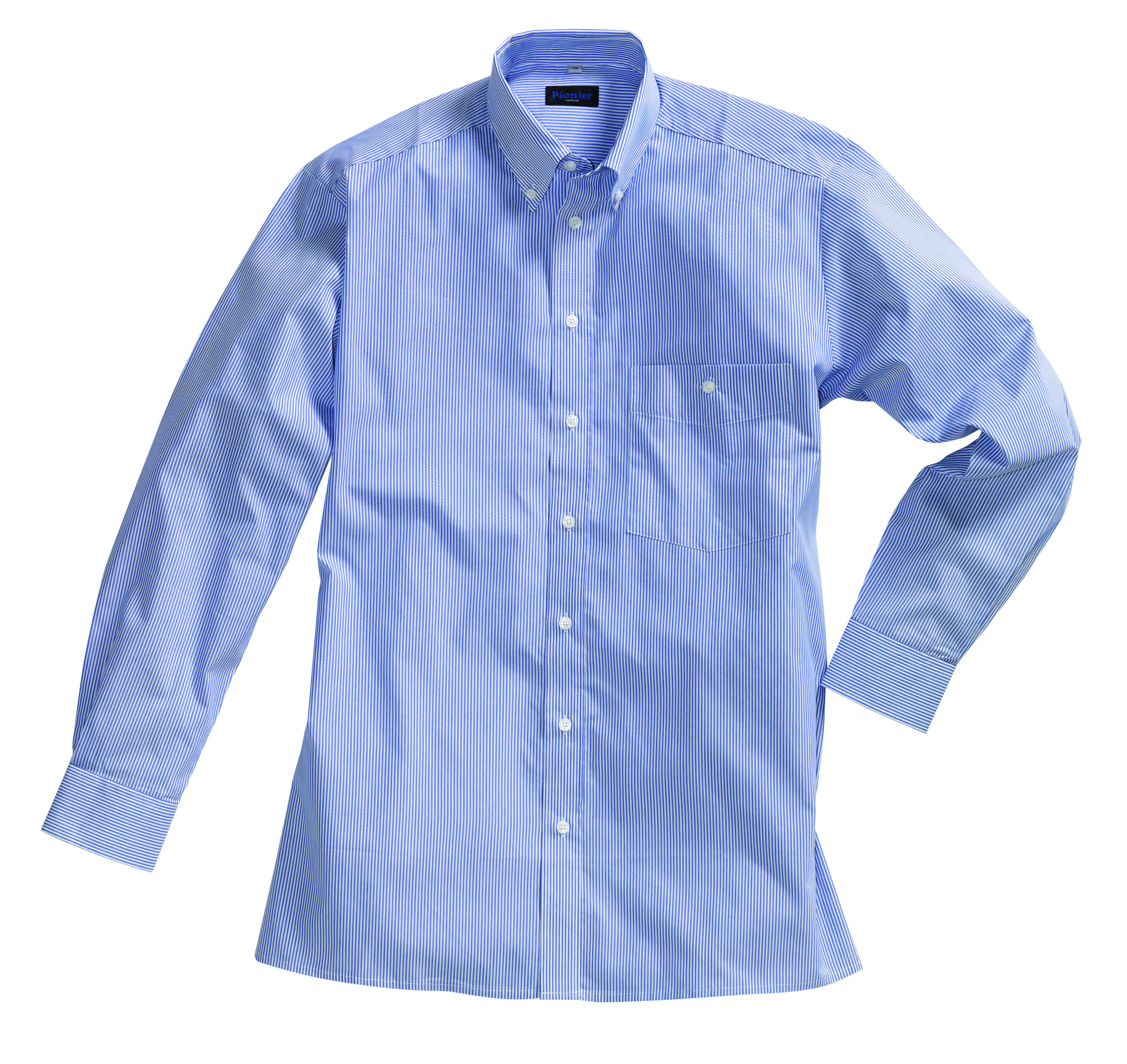 Gr.42 PIONIER Herrenhemd Arbeitshemd Berufshemd Flanell Hemd Button Down Kragen 1 1 Arm BUSINESS blau weiss gestreift