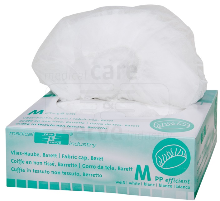 care&serve-Einwegschutz, Einweg-Vlies Hauben, Barett, Spenderbox, Pkg. á 100 Stück, weiß, VE = 1000 Stück
