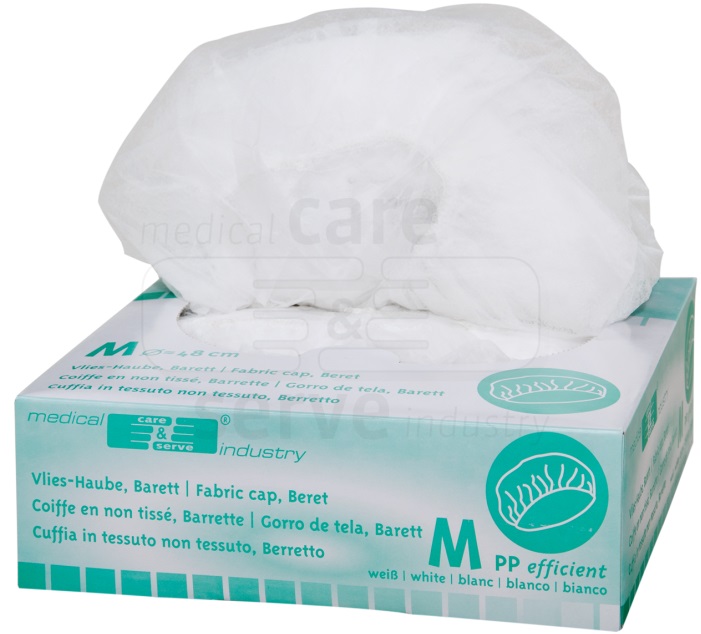 care&serve-Einwegschutz, Einweg-Vlies Hauben, Barett, Spenderbox, Pkg. á 100 Stück, VE = 1000 Stück, weiß