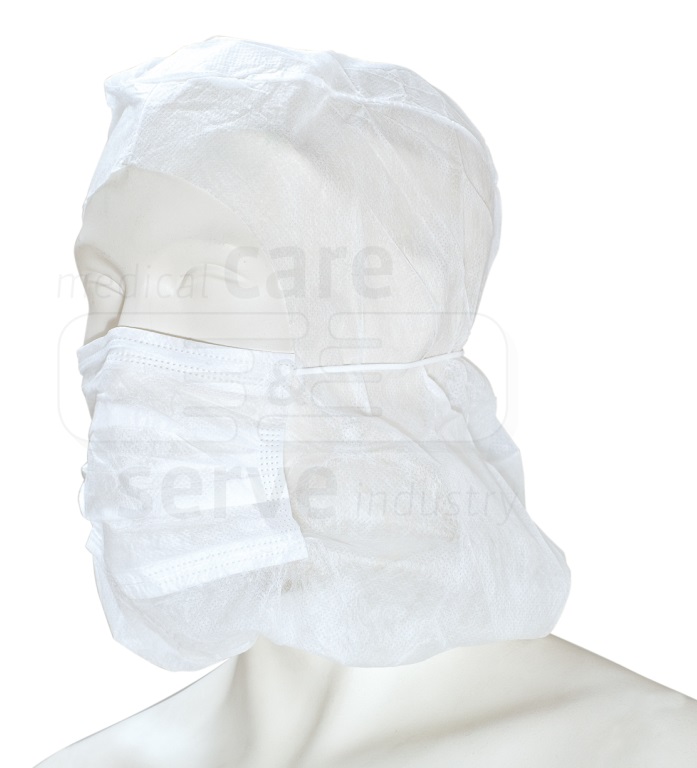 care&serve-Einwegschutz, Einweg-Vlies Hauben, Astro mit Mundschutz 2 lagig, Polybeutel, Pkg. á 100 Stück, VE = 1000 Stück, weiß