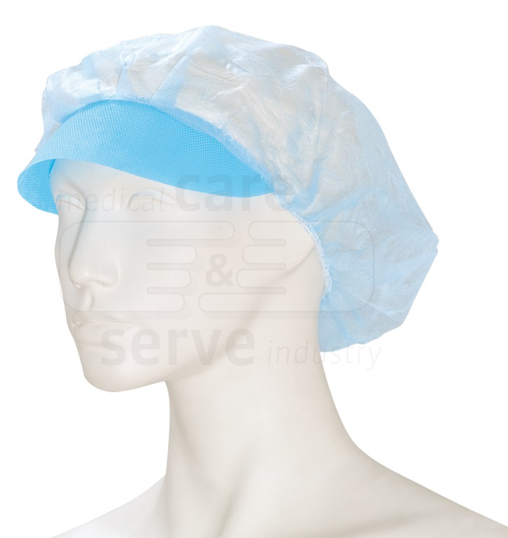 care&serve-Einwegschutz, Einweg-Vlies Hauben, Barett, Schirm, Polybeutel, Pkg. á 100 Stück, VE = 2000 Stück, blau