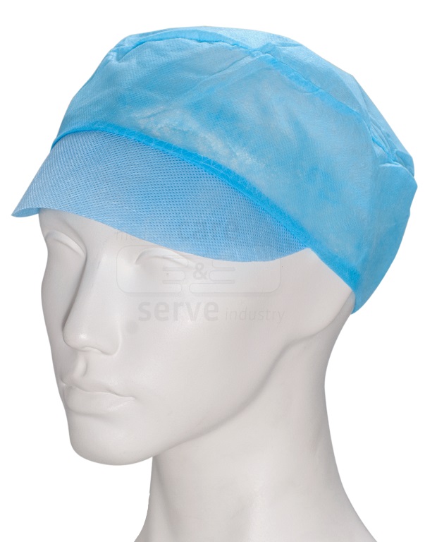 care&serve-Einwegschutz, Einweg-Vlies Schirmmütze, Gummizug im Nacken, Polybeutel, Pkg á 100 Stück, VE = 1000 Stück, blau