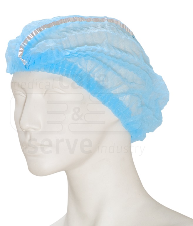 care&serve-Einwegschutz, Einweg-Vlies Hauben, Clip, Aluminium Detektorstreifen, Polybeutel, Pkg. á 100 Stück, VE = 1000 Stück, blau