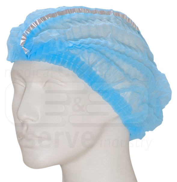 care&serve-Einwegschutz, Vlies Hauben, Clip, Aluminium Detektorstreifen, Polybeutel, Pkg. á 100 Stück, VE: 1000 Stück, blau