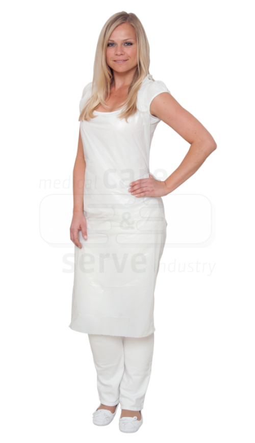 care&serve-Einwegschutz, Einweg-PE Schürzen, 0,05 mm, geblockt, glatt, extra stark, 80 x 140 cm, Pkg á 25 Stück, VE = 250 Stück, weiß