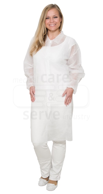care&serve-Hygiene, Einweg-Vlies Mantel, Druckknöpfe, ohne Taschen, 30 g/m², 135 x 103 cm, VE = 50 Stück, weiß