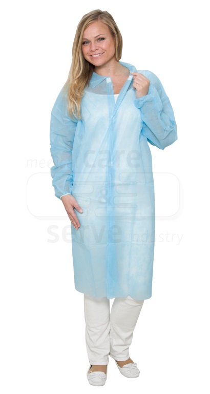 care&serve-Hygiene, Einweg-Vlies Mantel, Klettverschlüsse, ohne Taschen, 30 g/m², 140 x 110 cm, VE = 50 Stück, blau