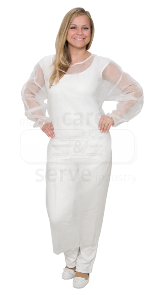 care&serve-Einwegschutz, Einweg-Vlies Kittel, Gummizugbündchen, Polybeutel, 23 g/m², 140 x 130 cm, Pkg á 10 Stück, VE = 100 Stück, weiß