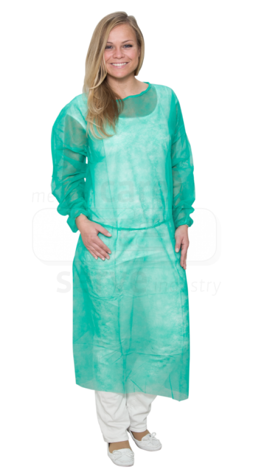 care&serve-Einwegschutz, Einweg-Vlies Kittel, Gummizugbündchen, Polybeutel, 23 g/m², 140 x 130 cm, Pkg á 10 Stück, VE = 100 Stück, grün