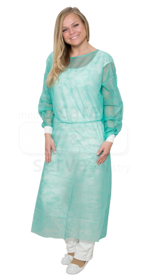 care&serve-Einwegschutz, Einweg-Vlies Kittel, Strickbündchen, Polybeutel, 23 g/m², 140 x 130 cm, Pkg á 10 Stück, VE = 100 Stück, grün