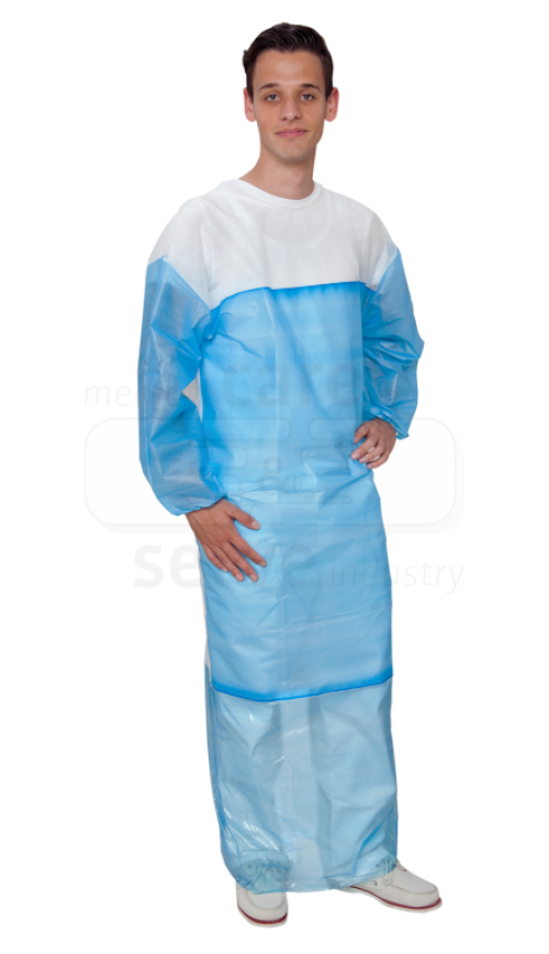 care&serve-Einwegschutz, Einweg-Vlies Kittel, PE Laminierung, Gummizugbündchen, Polybeutel, 100 x 119 - 149 cm, Pkg á 10 Stück, VE = 100 Stück, weiß