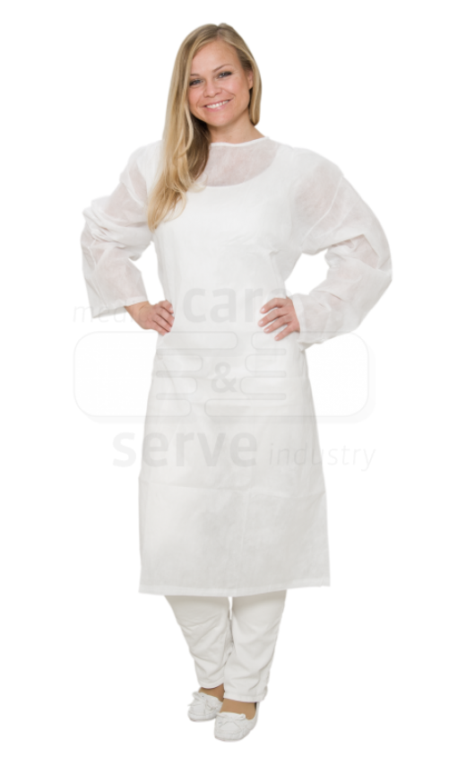 care&serve-Einwegschutz, Einweg-Vlies Patientenhemd, Bänder im Nacken, 45 g/m², Polybeutel, 150 x 120 cm, VE = 50 Stück, weiß
