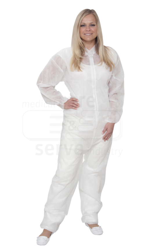 care&serve-Einwegschutz, Vlies-Einweg-Overall, Schutzanzug, Einmal-Schutzoverall, mit Kragen, 32 g/m², 130 x 171 cm, VE = 50 Stück, weiß