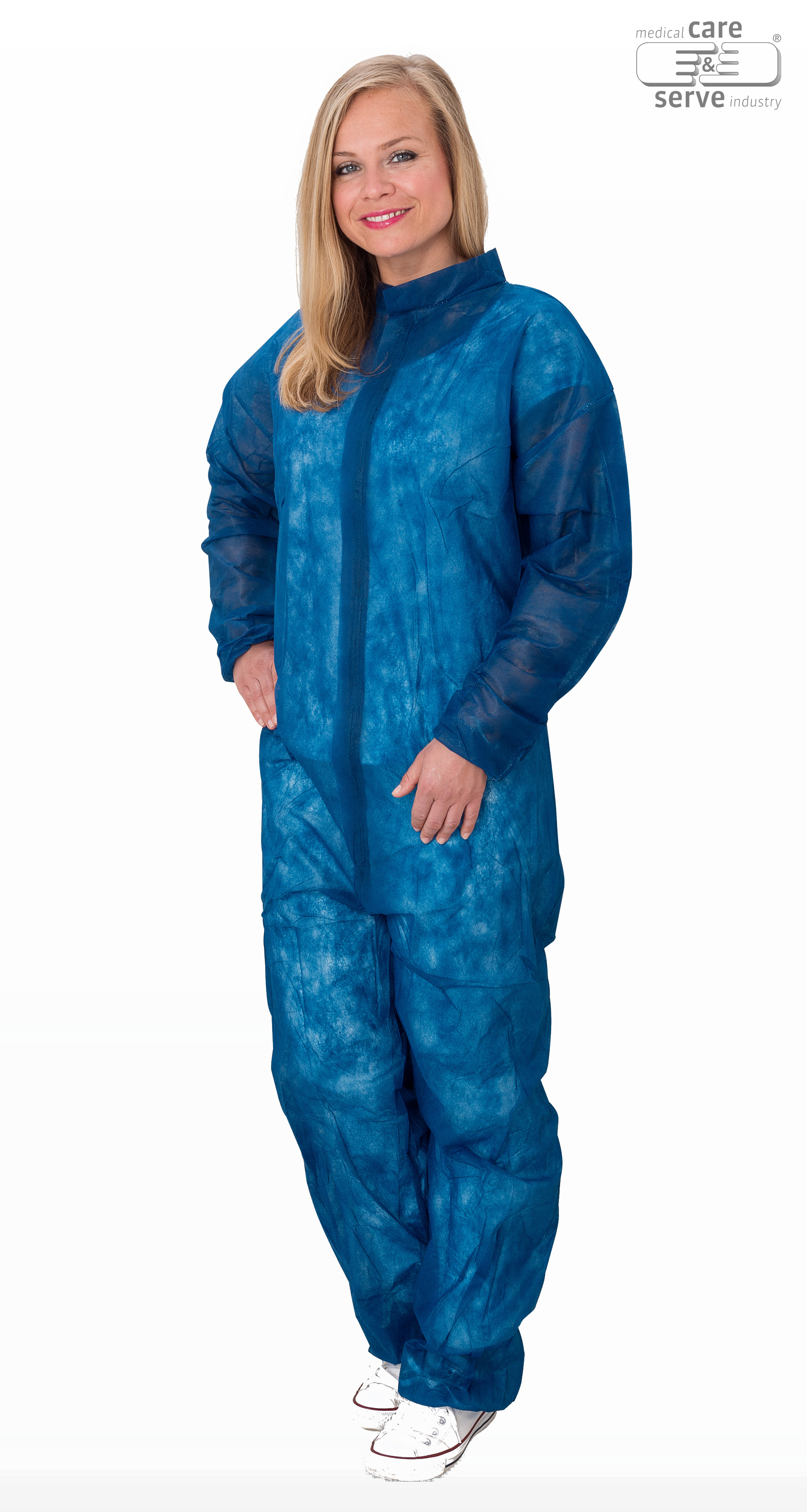 care&serve-Einwegschutz, Vlies-Einweg-Overall, Schutzanzug, Einmal-Schutzoverall, mit Kragen, 32 g/m², 130 x 171 cm, VE = 50 Stück, dunkelblau