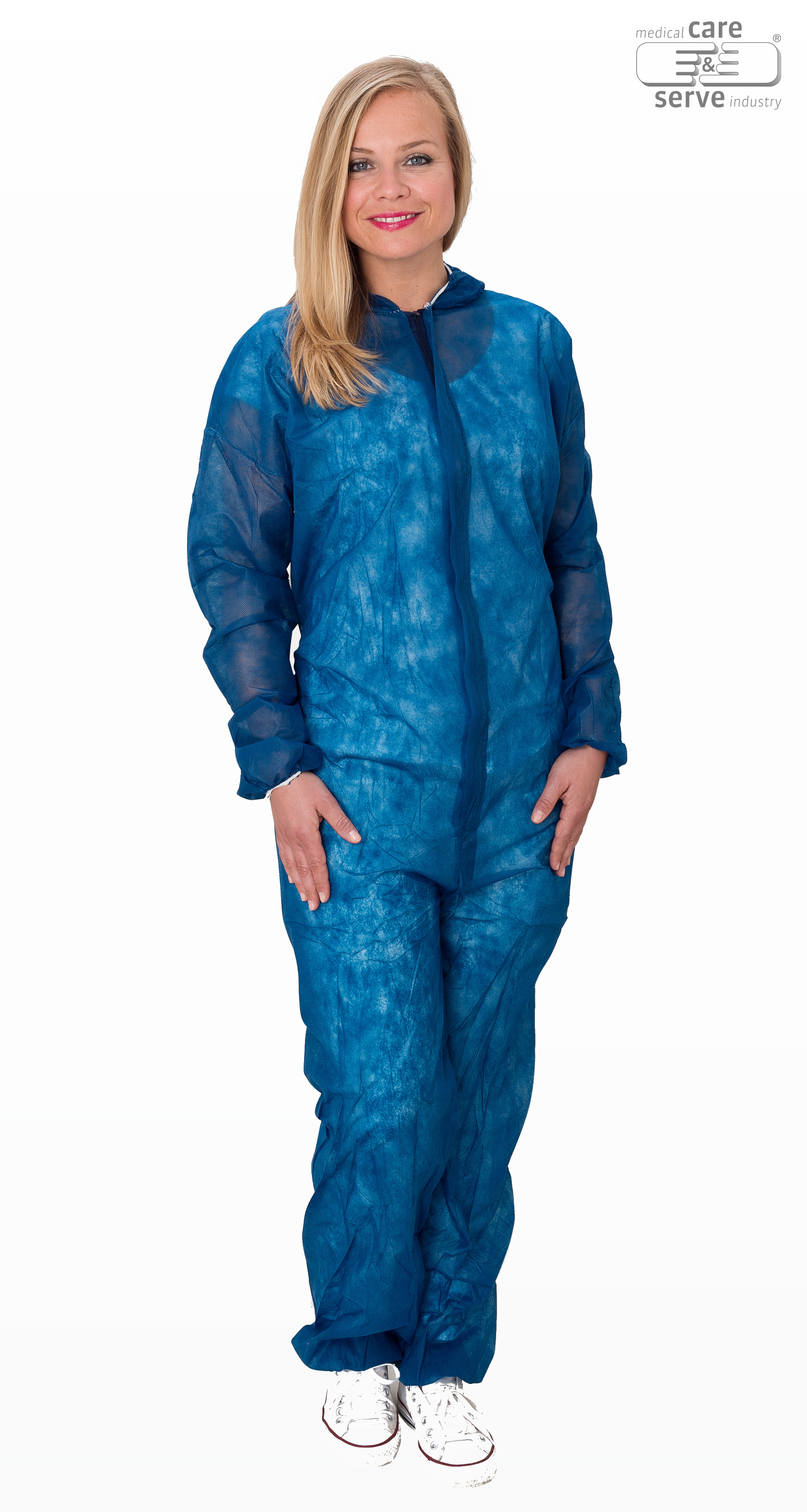 care&serve-Einwegschutz, Vlies-Einweg-Overall, Schutzanzug, Einmal-Schutzoverall, 32 g/m², 150 x 183 cm, VE = 50 Stück, dunkelblau