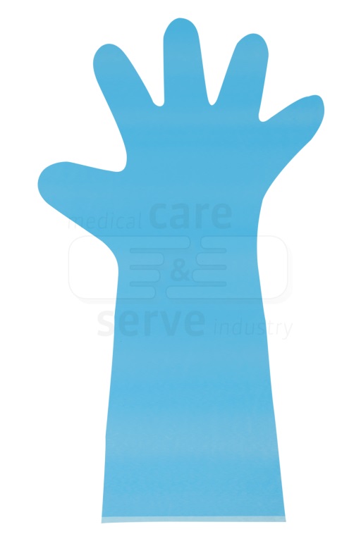 care&serve-Einwegschutz, Einmal-Einweg-PE Handschuhe, glatt, extra lang und stark, 0,03 mm, 50 cm, blau, Pkg á 100 Stück, VE: 2000 Stück